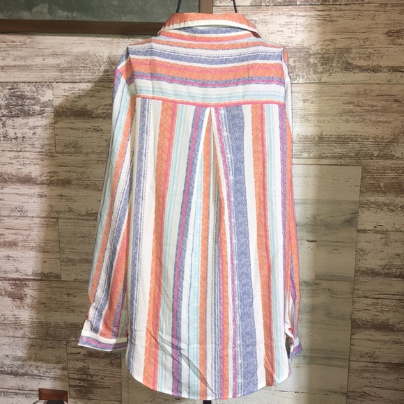 Button Down V Neck Shirts Long Sleeve Blouse Colorful Striped Casual Work large‌ - Picture 9 of 12
